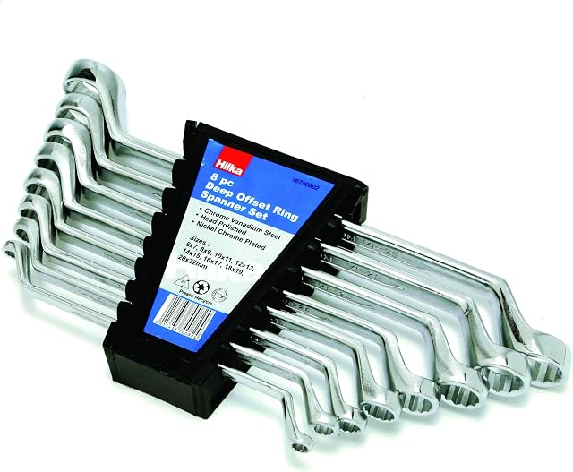 Hilka 16700802 Metric Ring Spanner Set, 8 pce, Set of 8 Pieces, Silver