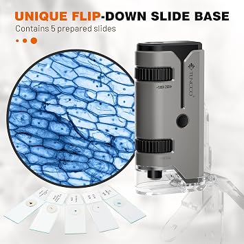 100x-250x Mini Pocket Microscope for Kids Adults, Protable Handheld Microscope, Miniscope Portable for Kids Adults Science Lab Education, Grey