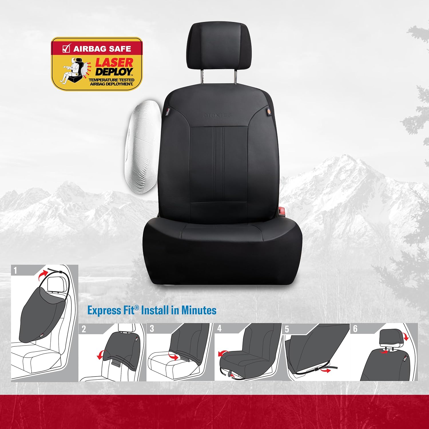 Dickies 3-Piece Petersen Seat Covers, Vegan Leather Seat Covers for Cars, Trucks, SUVs — Black