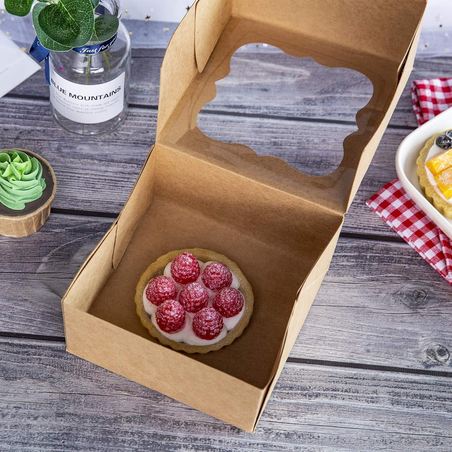 ONE MORE 6"x6"x3"Brown Bakery Boxes with pvc Window for Pie and Cookies Boxes Small Natural Kraft Paper Box 6x6x3inch,Pack of 12