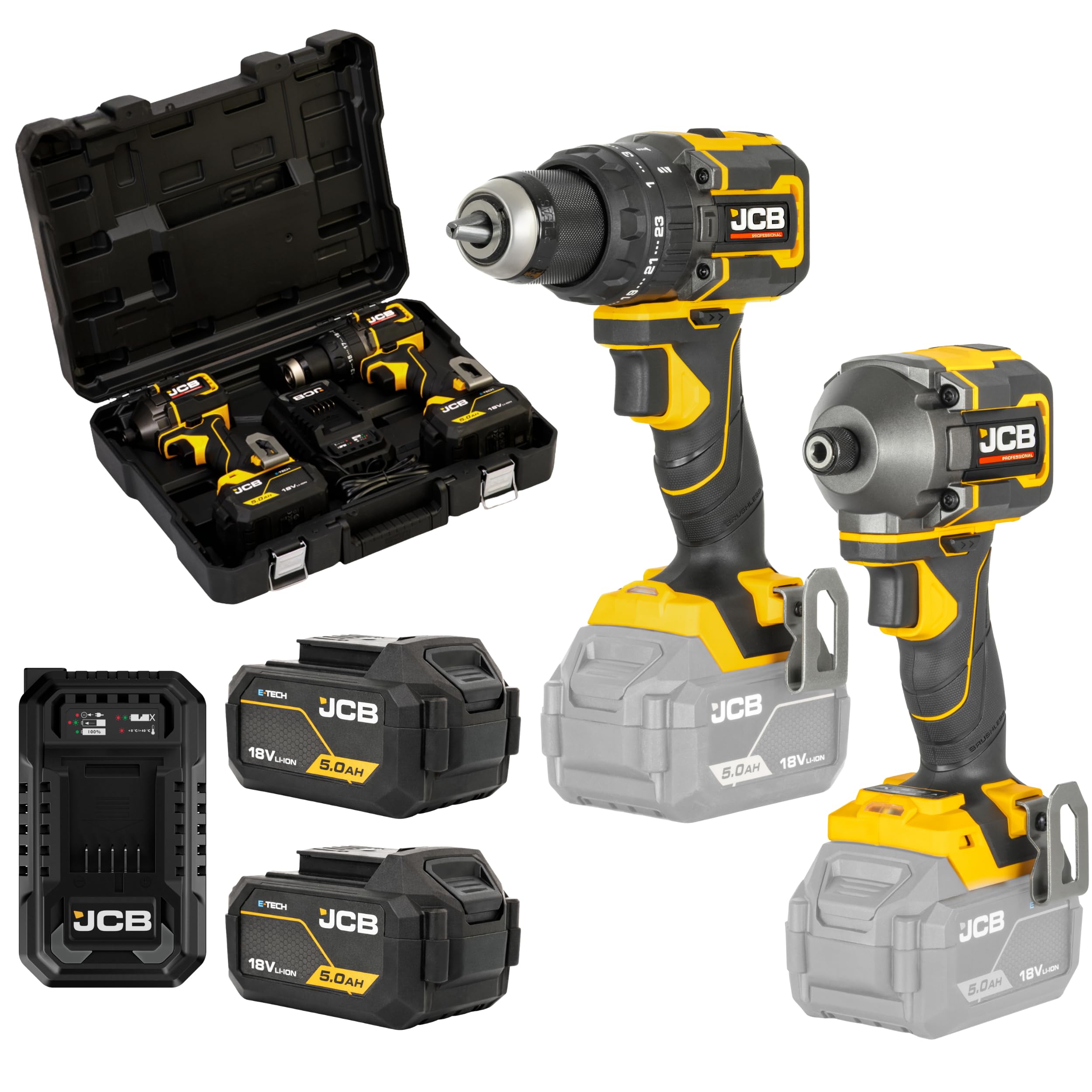JCB Pro 18V Brushless Twin Pack - Combi Drill