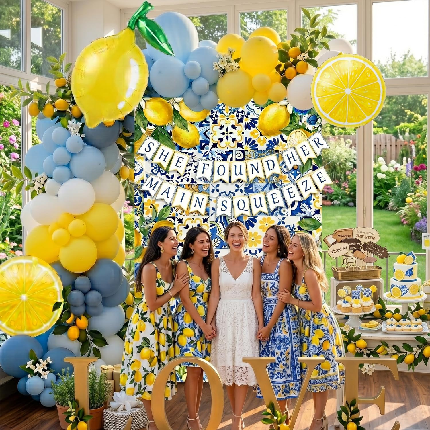 Kit per arco di palloncini blu polveroso con sfondo della Costiera Amalfitana, decorazioni per feste di compleanno estivo, festa di limonata, addio al nubilato, baby shower