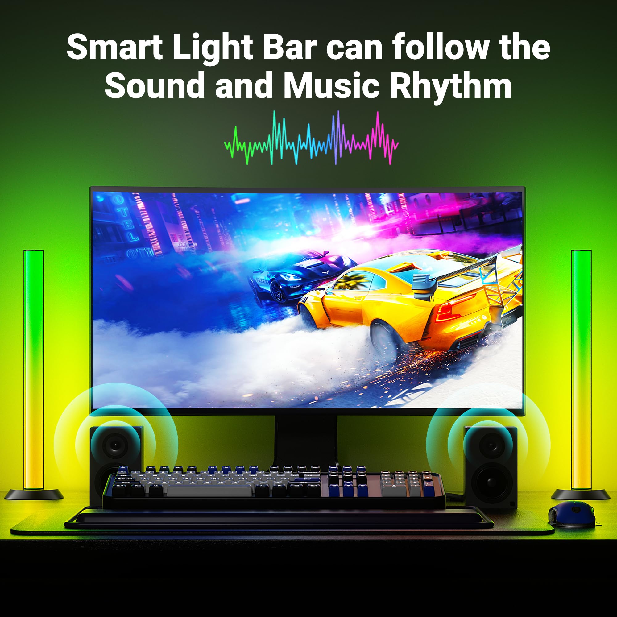 TJOY - Barras de luz LED inteligentes, retroiluminación de TV RGB+IC con sincronización de música, barra de luz LED de computadora con Bluetooth, luces de juego con modos de escena, iluminación