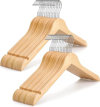 TOPIA HANGER Wooden Hangers 30 Pack, 0.28-inch Slim & Durable Clothes Hangers Space Saving, Natural Wood Hanger with 360Swivel Hook and Non-Slip Shoulder Notches for Coat,Shirt, Camisole, Dress-CT51N