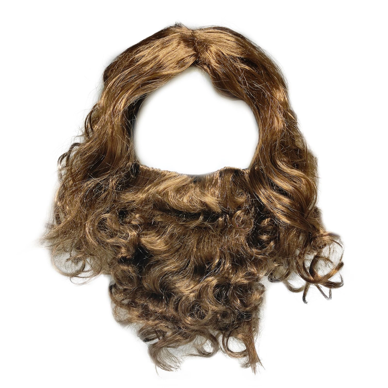 Mens Wigs Long Curly Fluffy Wig and Moustache Cosplay Halloween Character Costume Brown Wig Beard Fancy Dress Costume Layered Curly Fake Wizard Hair Adult Christmas Cosplay Party(Brown)