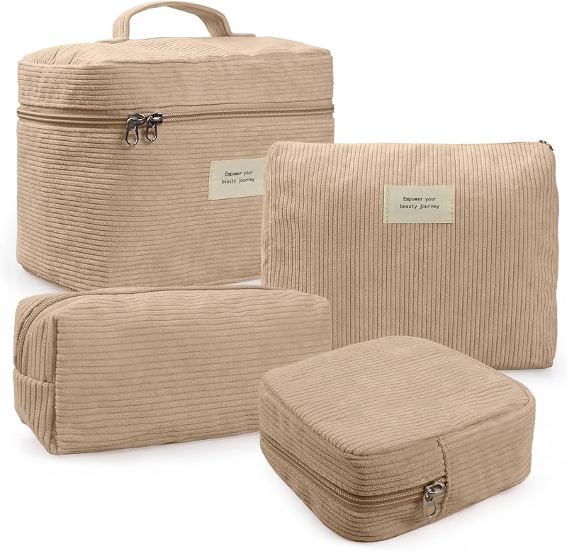 Conjunto LVWNM com 4 necessaires de veludo cotelê com zíper, tamanhos variados, 06-Yellow