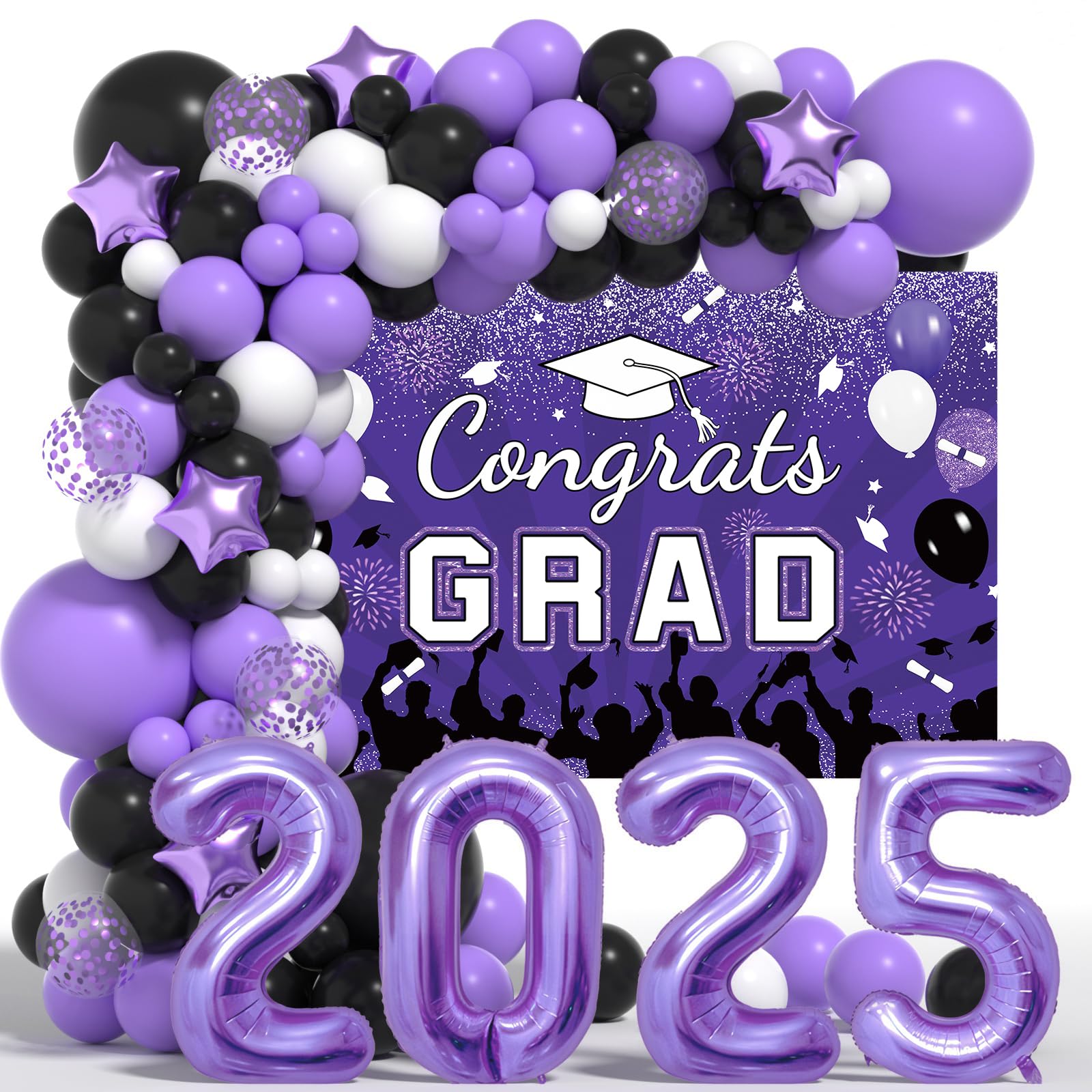 Graduation Decorations Class Of 2026: Purple and Black 2026 Graduation Balloons Arch Kit Congrats Grad Backdrop 136PCS Party Supplies for High School