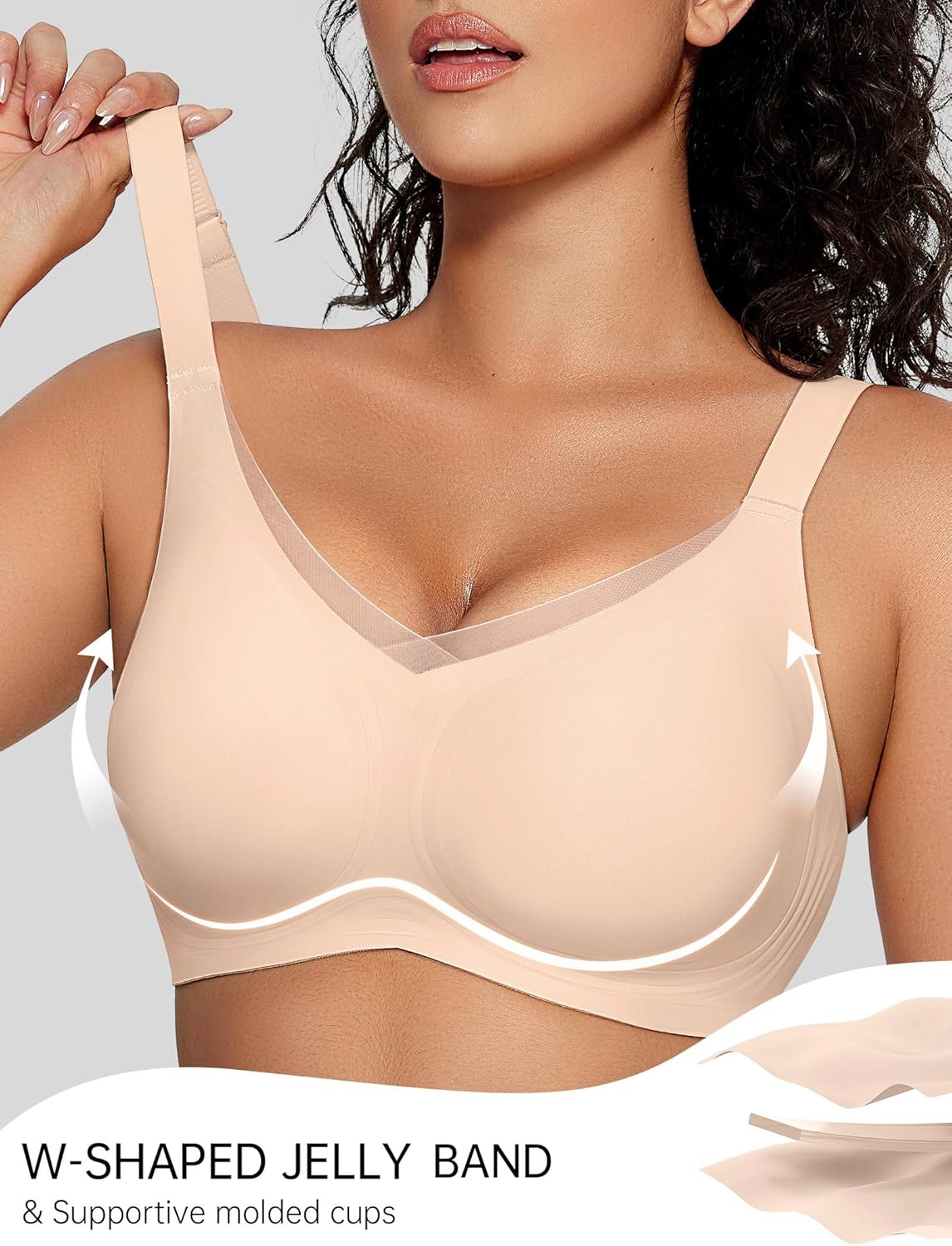 OEAK Womens Wireless Bras V Mesh Comfortable Bralette Supportive Tshirt Bra No Underwire Seamless Push Up Everyday Bras - Image 3