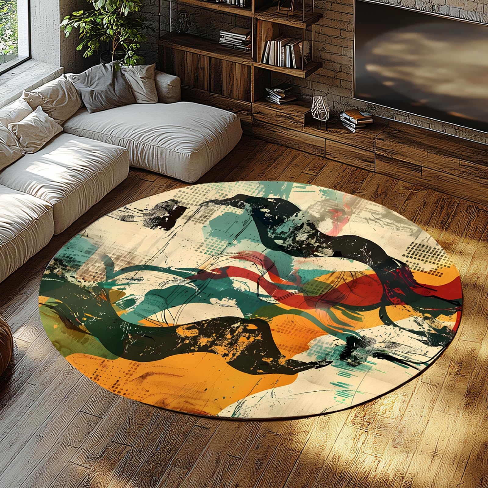 Moquette circulaire rétro bleu sarcelle tapis chambre 150cm