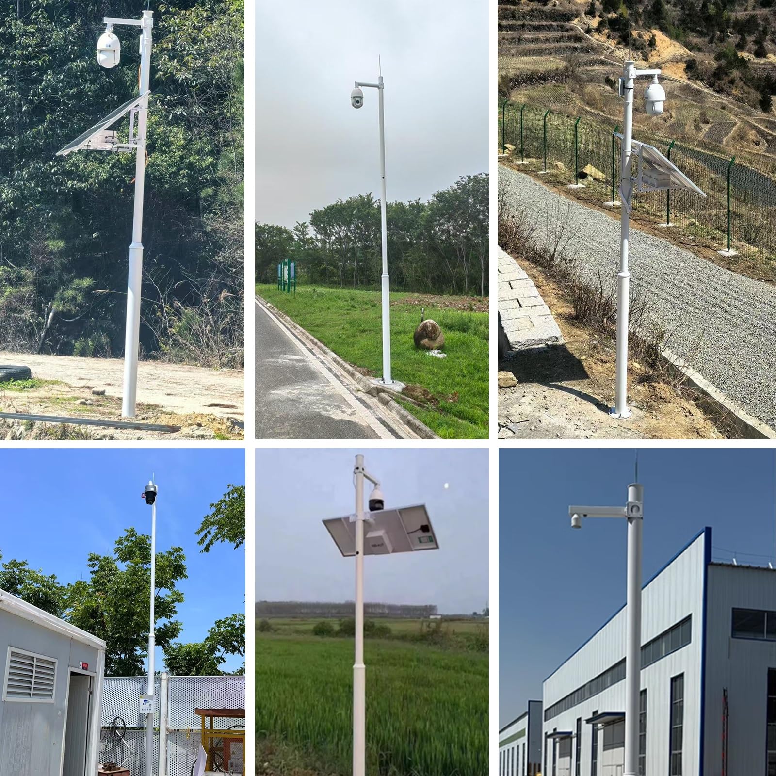 Palo di montaggio per telecamera di sicurezza con supporto staccabile e gabbia a terra per sorveglianza esterna