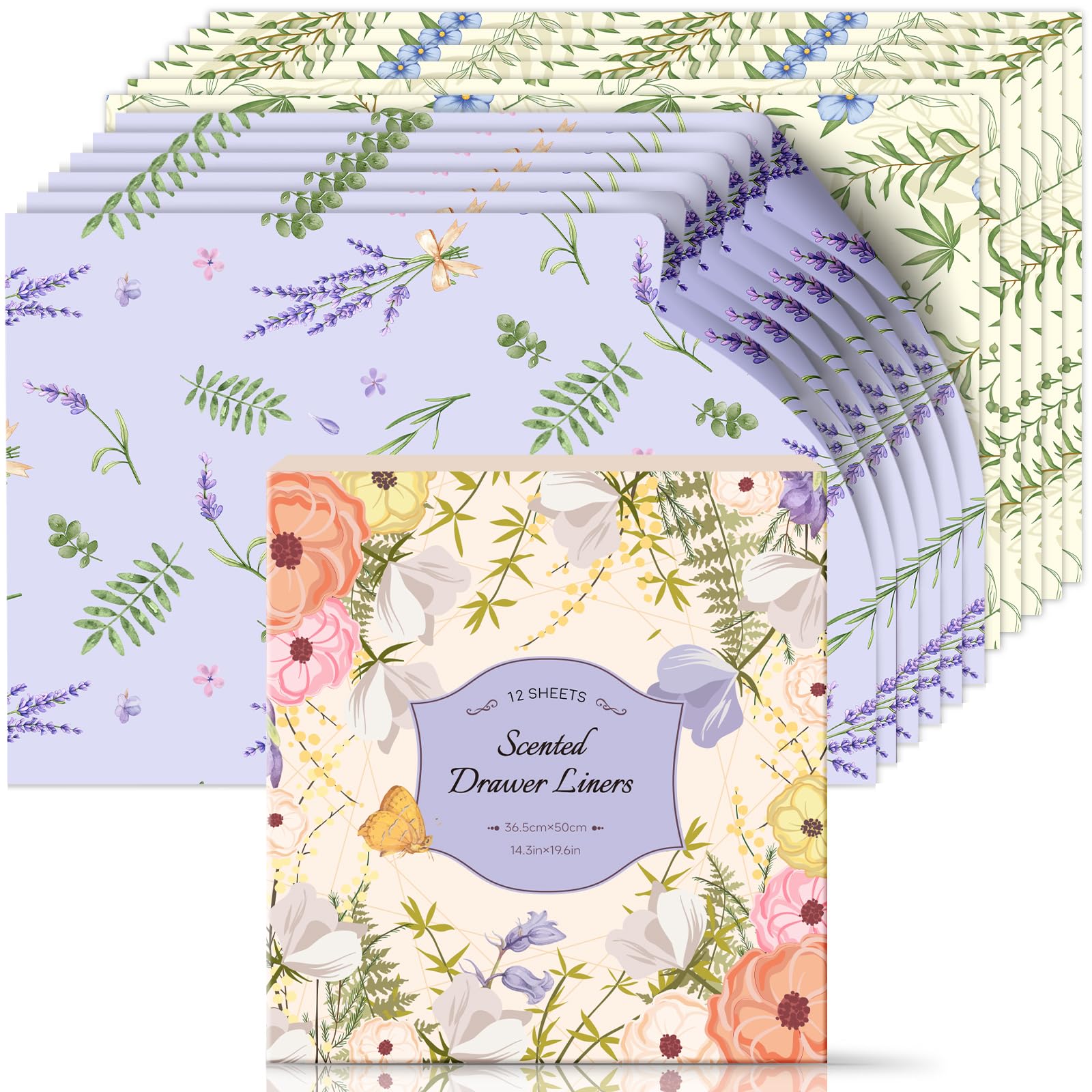 Carta Profumata per Cassetti, Profumi di Talco per Bambini, Profumo di Lino e Lavanda Carta Profumata per Armadi per Profumare i Vestiti e Decorare i Mobili, 36.5 * 50 cm