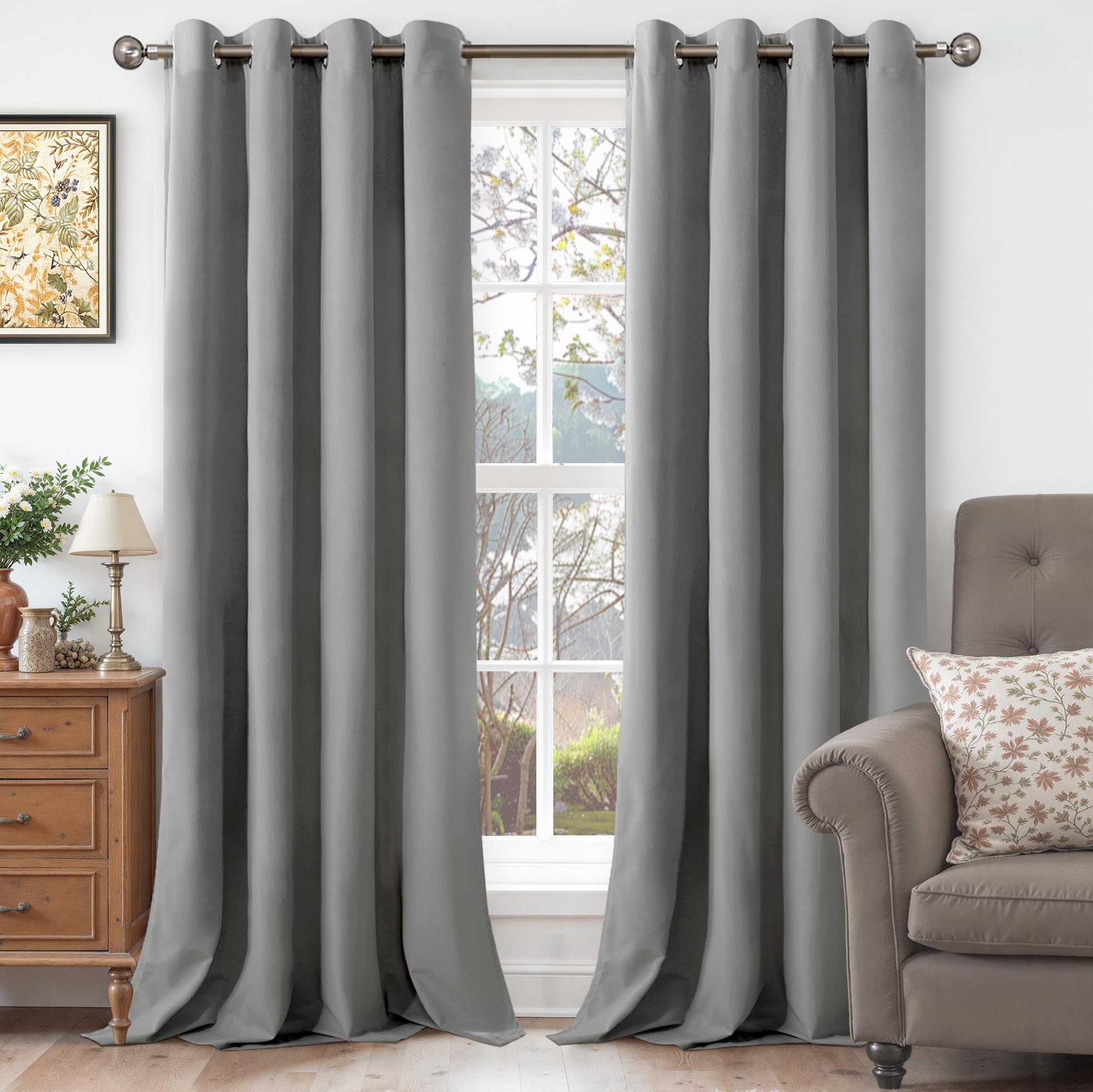 YoungsTex Extra Long Velvet Blackout Curtains 108 Inch Length - Thermal Insulated Drapes with Grommet Room Darkening for Bedroom Living Room Window, Light Grey, 2 Panels, 52 X 108 Inch โ image 1
