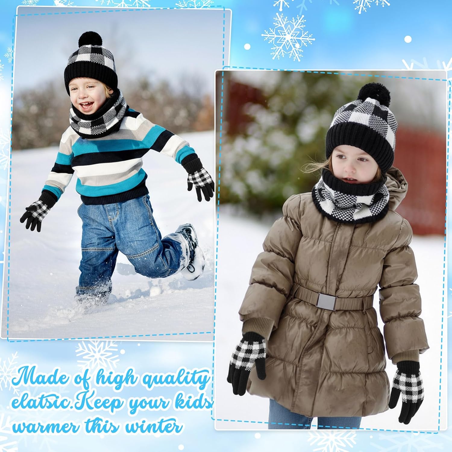 Kids Winter Hat Scarf Gloves Set Knit Fleece Lined Beanie Cap Neck Warmer Mittens for Toddler Boys Girls 3-8 Years - Image 6