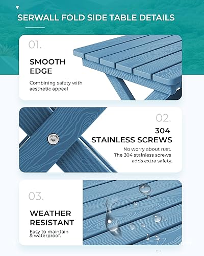 Miniatura 6 de SERWALL Mesa auxiliar plegable Adirondack, mesa pequeña portátil para exteriores, mesa auxiliar resistente a la intemperie para acampar y jardín,