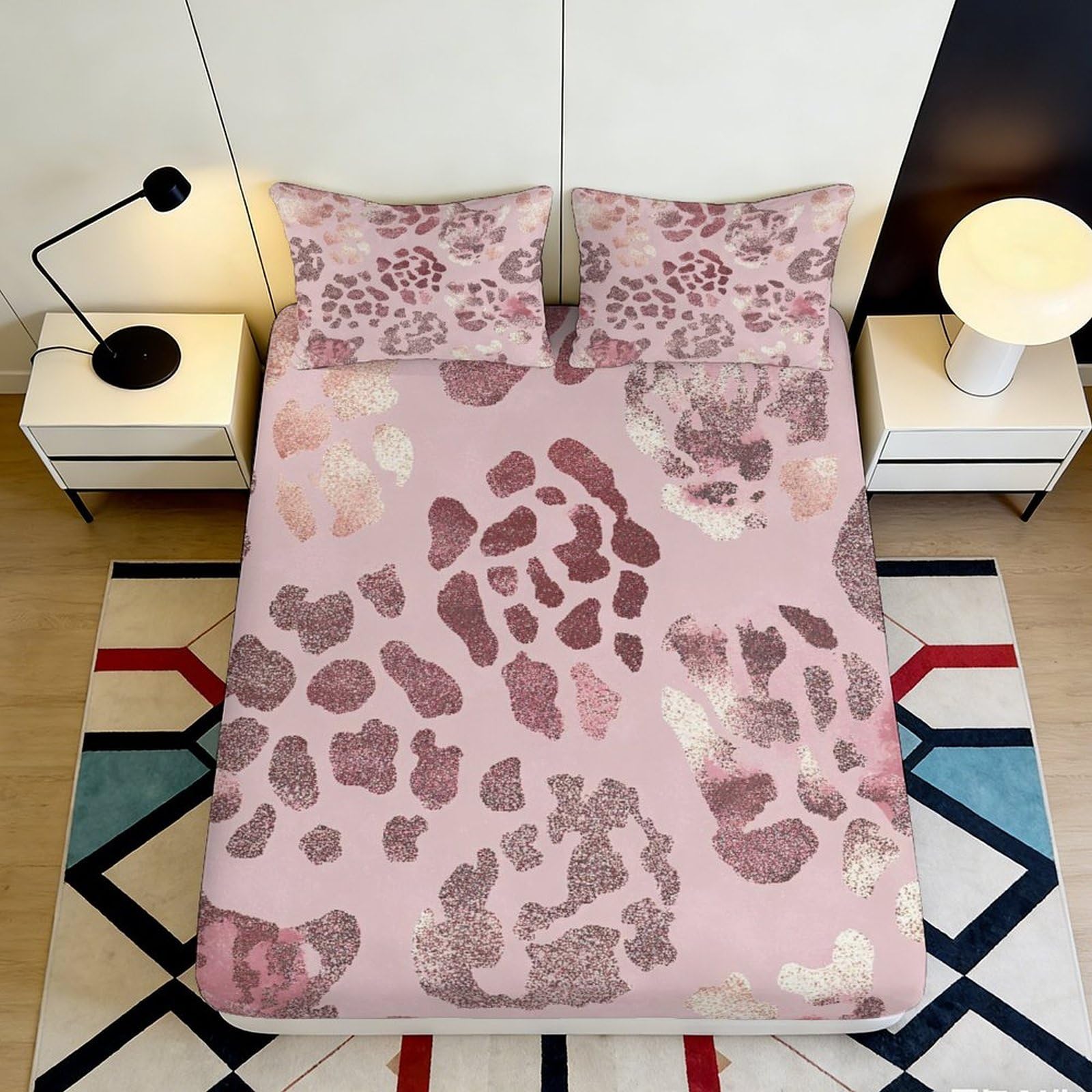 3D Printed Pink Leopard Fitted Sheet Microfiber Soft Breathable Abstract Animal Mattress Cover for Bedroom Dorm Decor 90x200x25cm