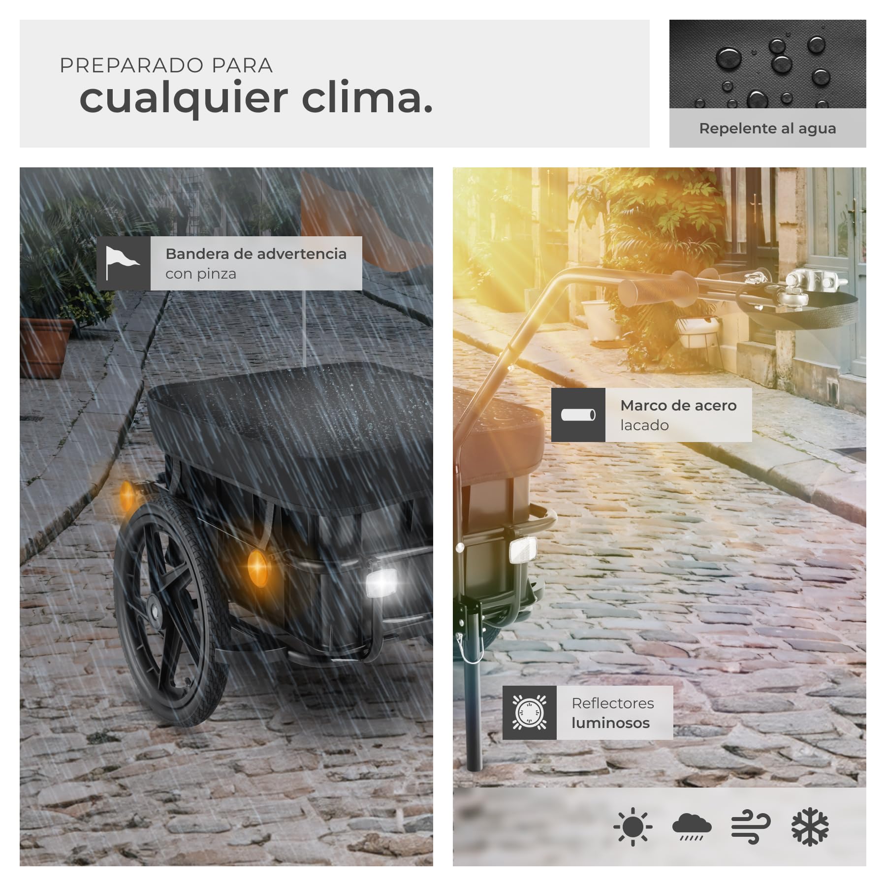 tectake® Remolque para Bicicleta 2 en 1, Uso como Remolque Bicicleta y Carrito de Mano, Gran Espacio de Almacenamiento, Lona Protectora, neumáticos llenos de Aire, Soporte Plegable - Negro