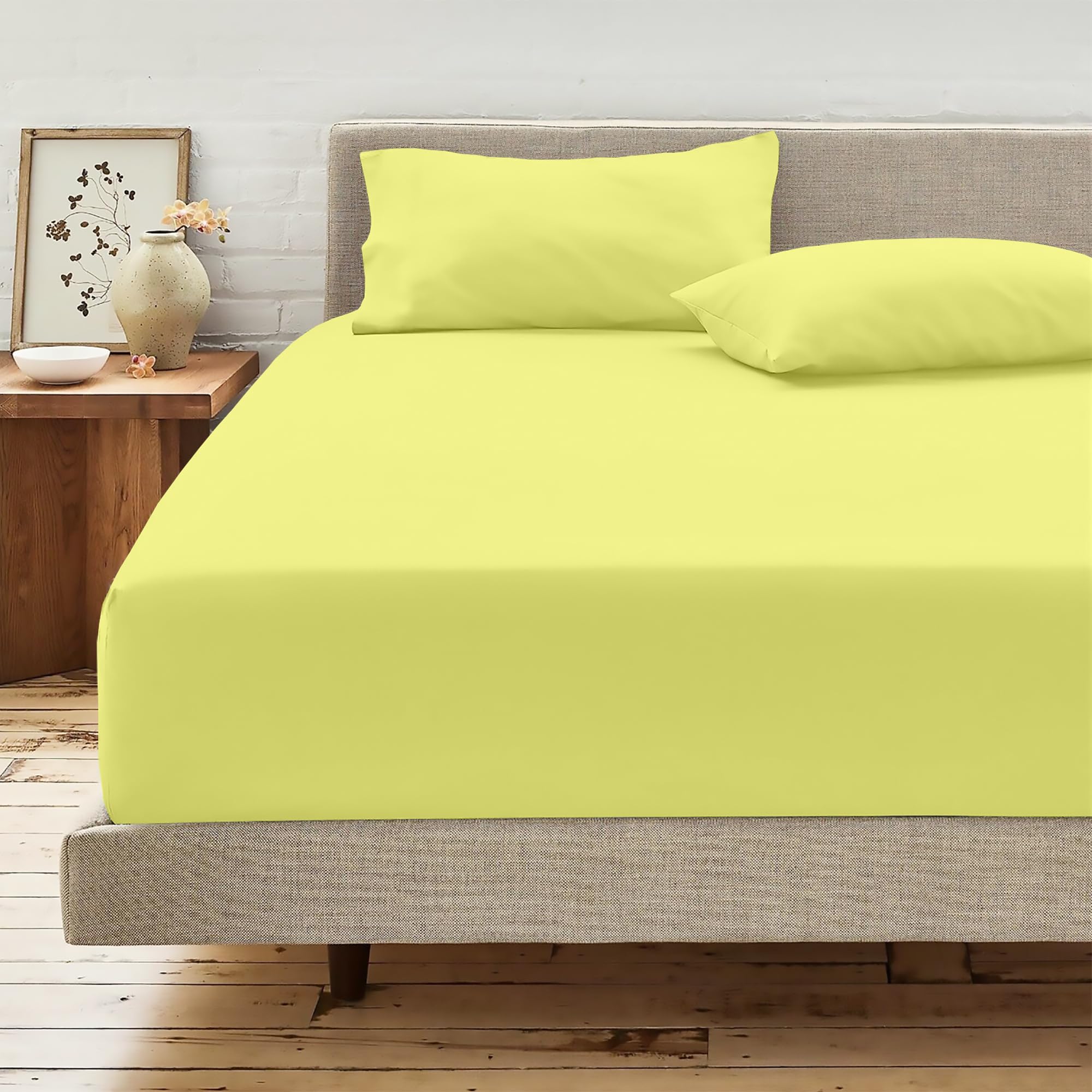 Reliancebedding Yellow Reliance Bedding Luxury Single Fitted Sheet – 100% Egyptian Cotton, 400 Thread Count, 40Cm Extra Deep Pocket, Hypoallergenic & Breathable, Soft & Durable 4Ft Bed Sheet With Corner Elastic
