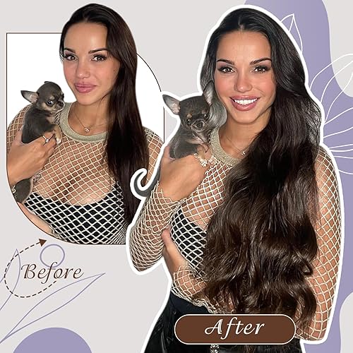 Miniatura 5 de Full Shine Manojos de trama de cabello humano real, para extensiones cosidas, para mujer, 3.70 oz (105 g), 20 pulgadas (50.8 cm), castaño oscuro #2