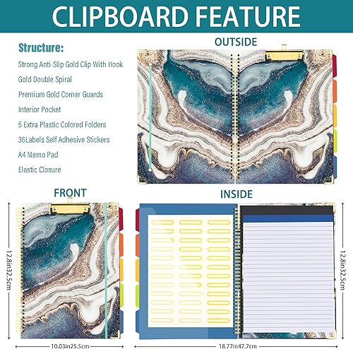 Miniatura 2 de QISTOQI Portapapeles en espiral con bloc de notas forrado recargable para tamaño de letra (11 x 8.5 pulgadas), portapapeles de tapa dura con 5