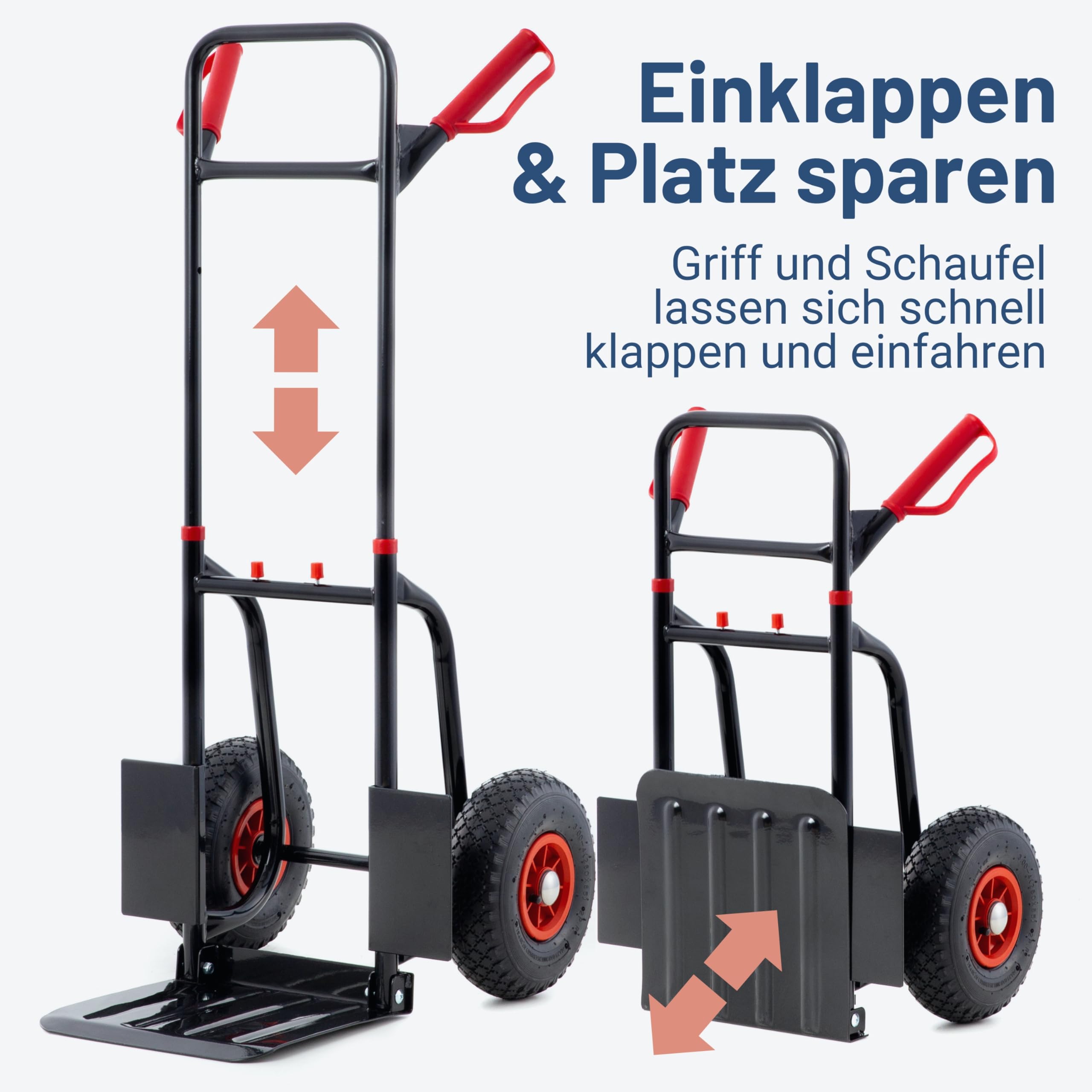 Pallit Sackkarre Klappbar 200 kg - Stahl Transportkarre mit Luftreifen | Faltbarer Handwagen als ideale Umzugshilfe, robuste Gartenkarre und Lagerkarre, kompakte Möbelkarre aus stabilem Stahl