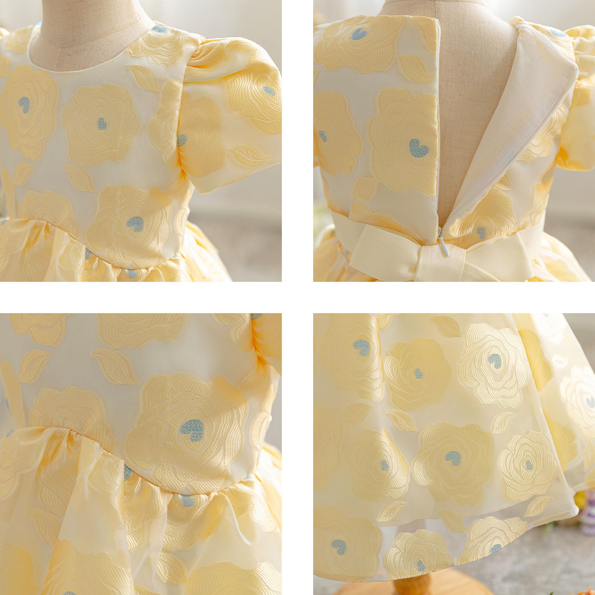 Niñas Vestidos Niños Manga Corta Princesa Vestidos Niños Flor Jacquard Tela Vestidos Elegante Vestido