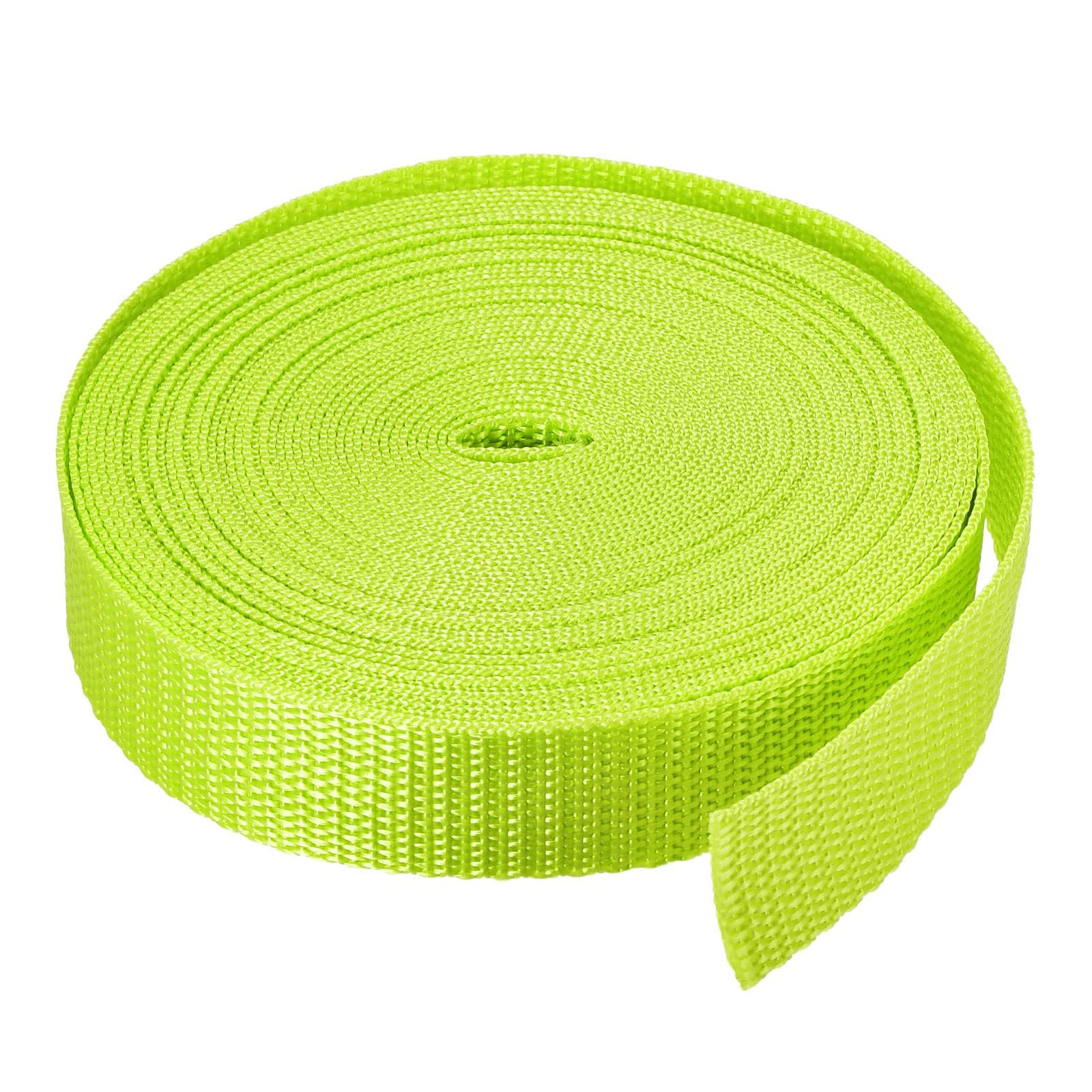 MACHSWON 2.5cm Lightweight Polypropylene Webbing Strap 1" 10 Yards Fluorescent Yellow Green Strapping Band for Outdoor