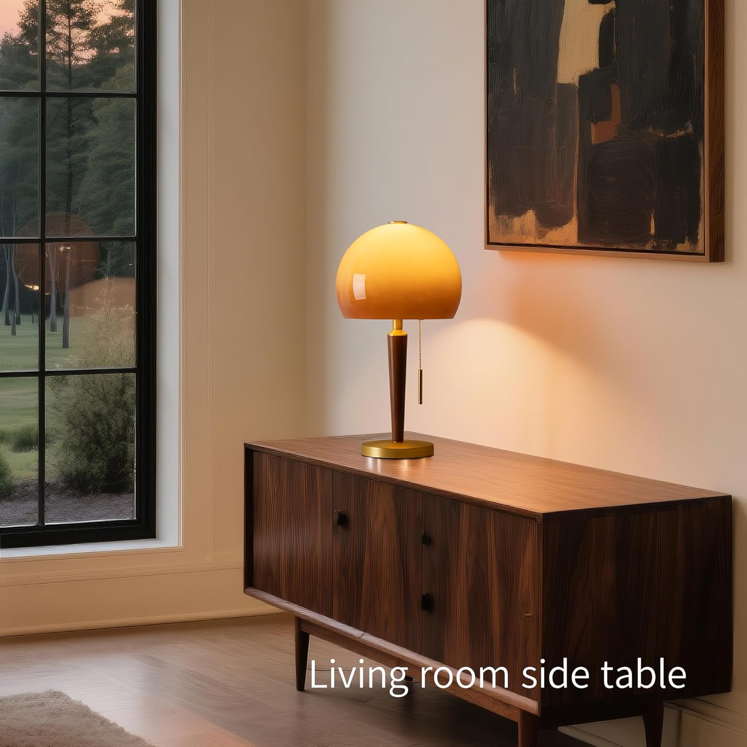 Aisilan Sunset Glow Table Lamp, 7W E26 Dimmable Bedside Desk Light, Mid-Century Modern Design with Solid Brass, Frosted Glass & White Ash Wood, 3000K Warm Flicker-Free Lighting for Bedroom Living Room
