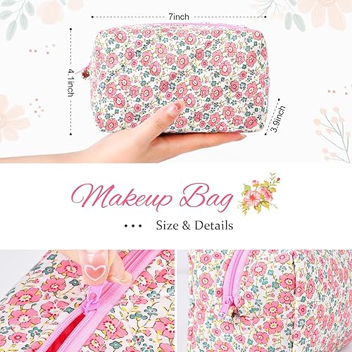Miniatura 3 de SOIDRAM Bolsa de cosméticos linda coqueta hinchada bolsa de maquillaje estética grande bolsa de aseo de viaje, rosa (Bright Pink Floral), Bolsa de