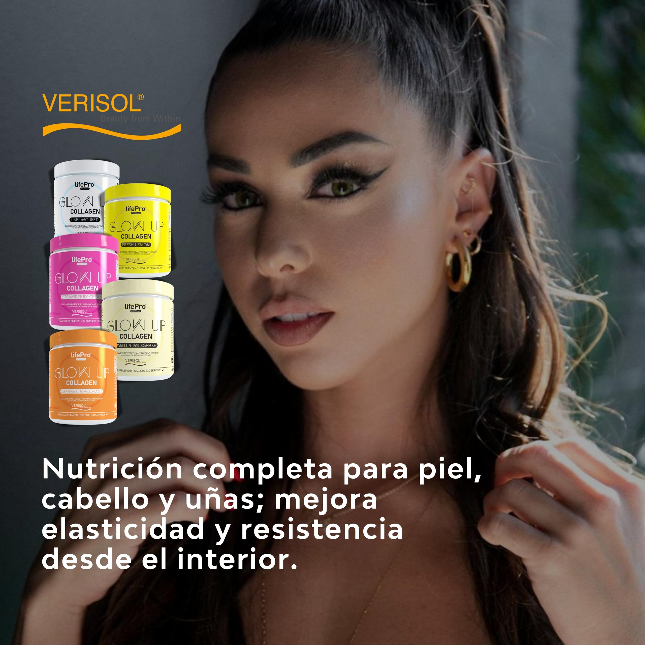 Life Pro Vitaminas para el Cabello Glow Up Beauty, Colageno Hidrolizado Puro, Anticaida Mujer, Crecimiento con Colageno Acido Hialuronico, Evita Caída del Cabello, Tratamiento Piel y Uñas con Verisol