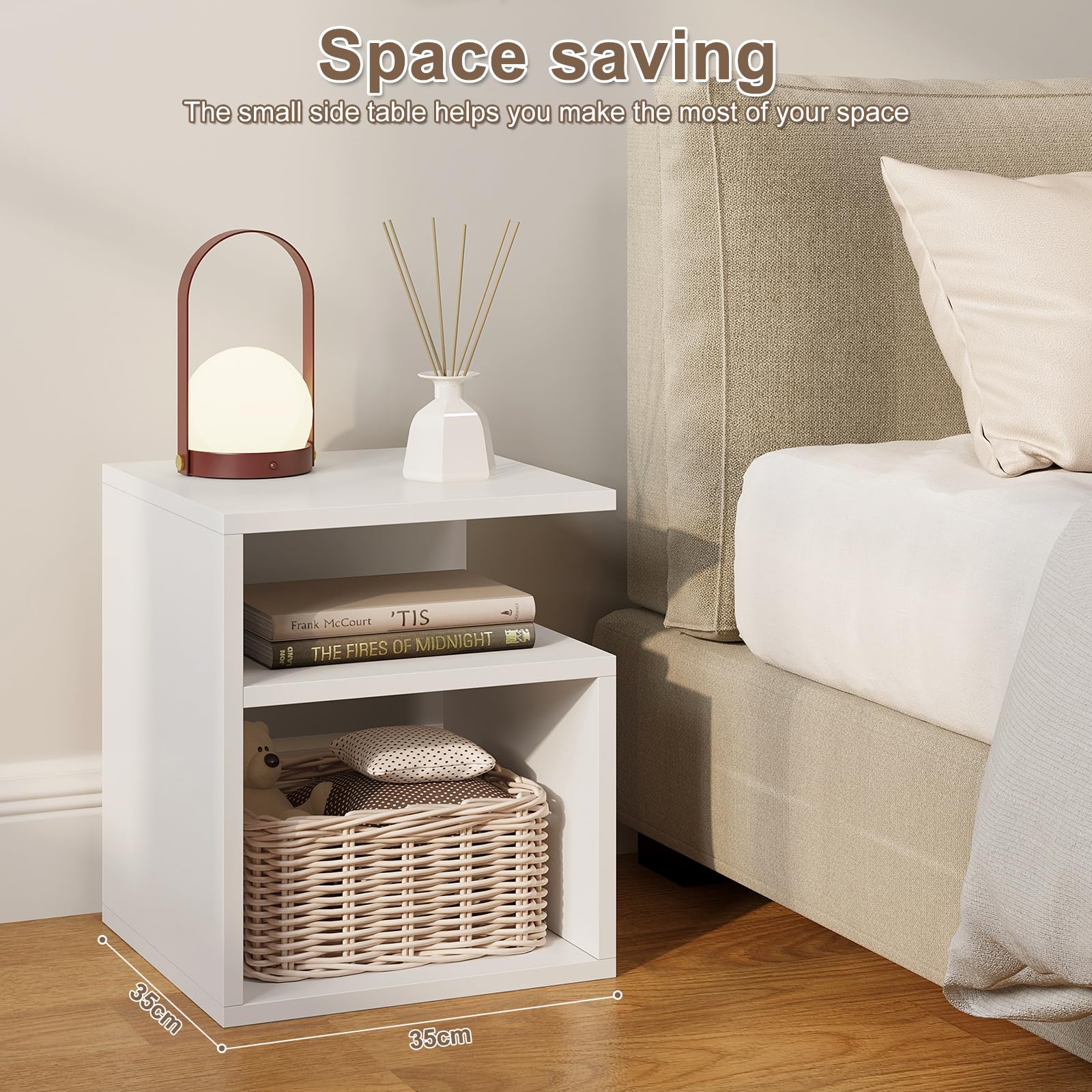 EUGAD Set di 2 Comodini a 3 Ripiani, Tavolini da Notte Bianchi Moderni per Camera da Letto, Mobili Salvaspazio, in Legno, 35x35x41,5 cm