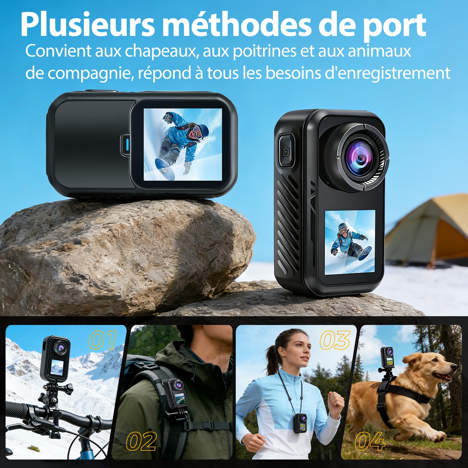 AIKER Caméra Sport 4k 60fps,Version Améliorée Camera Action WiFi 130°,Double Écran Camera Moto Étanche Jusqu'À 30m avec Stabilisation,Qualité d'image Ultra HD avec Accessoires Multifonctions