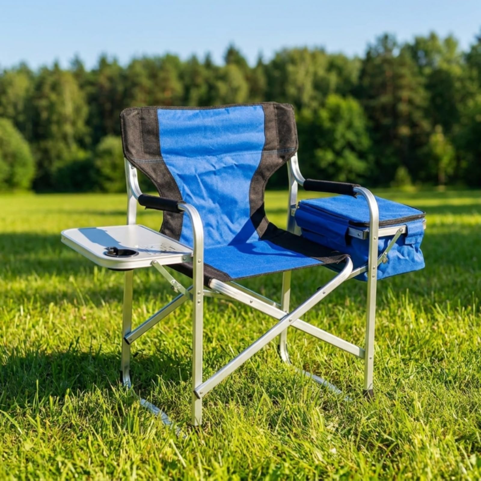 Qianly Outdoor Klappstuhl Angelstuhl Campingstuhl Faltstuhl mit Stabilem Metallgestell Und Langlebigem Oxfordstoff Einfacher Auf- Und Abbau mit Armlehnen für, Blau