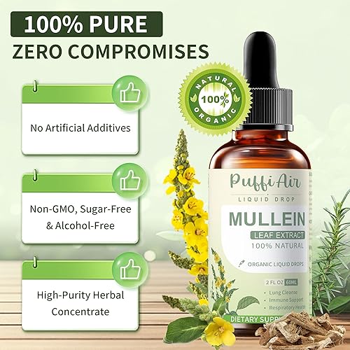 Miniatura 9 de Gotas de gordolobo para pulmones con tomillo de hoja de gordolobo y raíz de malvavisco, limpiador de pulmones para fumadores, apoyo respiratorio e