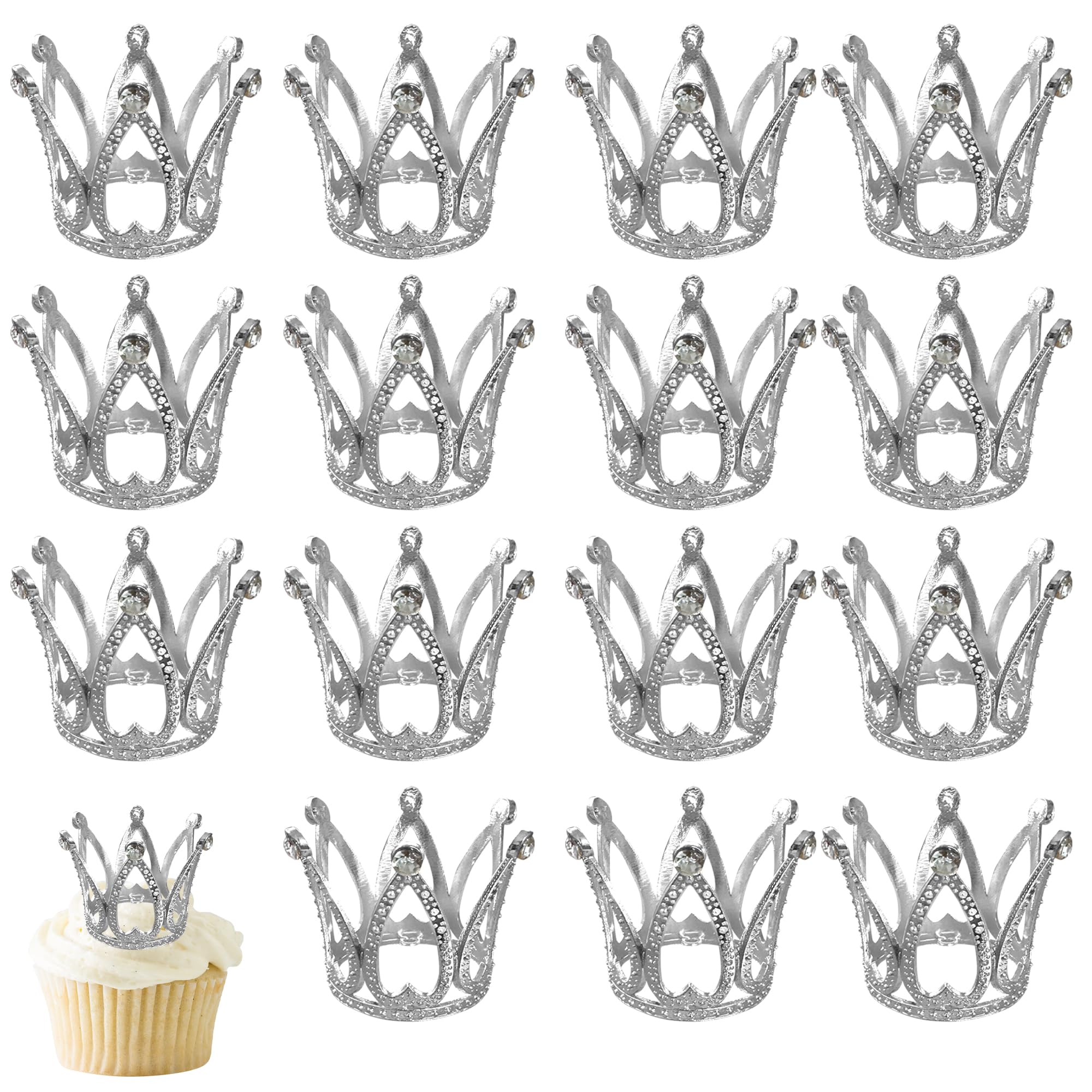 SYKYCTCY 8 Pack Crown Cupcake Toppers Small Crown Cake Toppers Gold Mini Rhinestone Crown Tiara Decoration for Wedding Royal Themed Bridal Shower Women Lady Girl Birthday Party Supplies