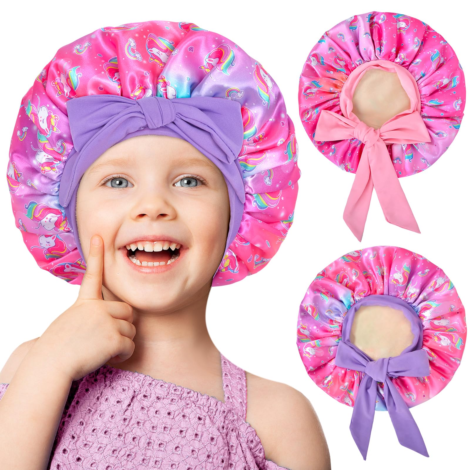 Wimnkuv Satin-Schlafhauben Für Kinder – 4er Set, Weich, Mit Elastischem Band, Mehrfarbig