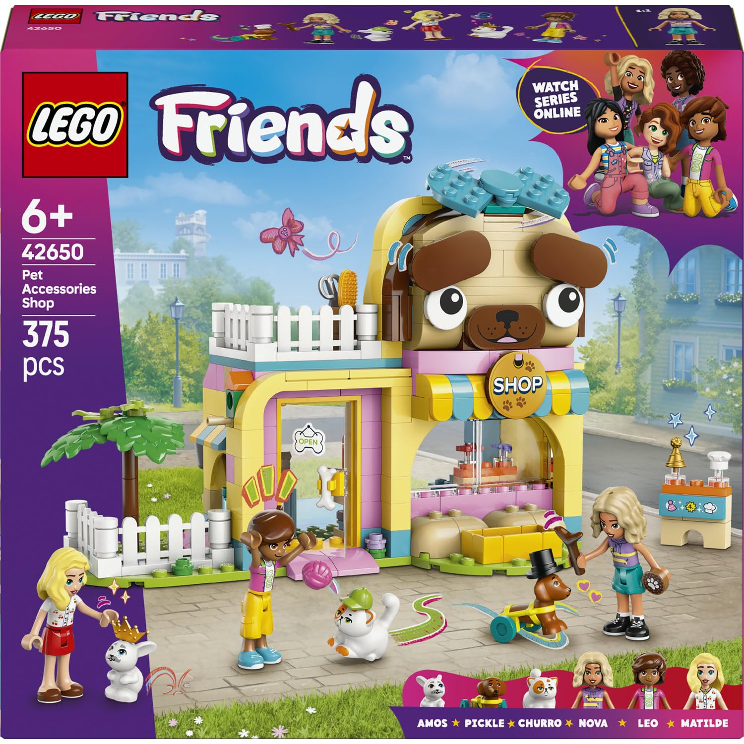 LEGO Friends Geschäft für Haustierzubehör 42650 | Spielzeug ab 6 Jahren für Mädchen, mit Hund, Katze & Kaninchen als Tierfiguren, 3 Minifiguren & Zubehör, Geschenk, 375 Teile