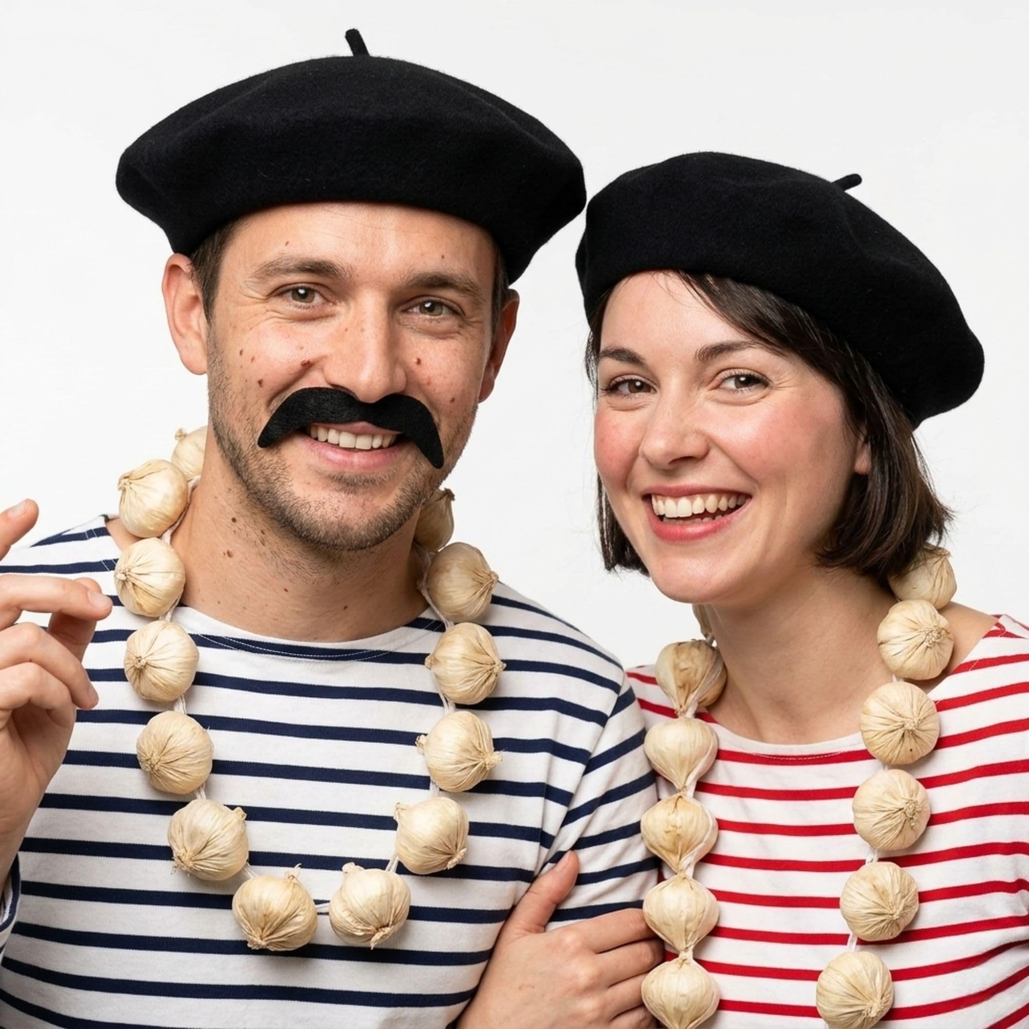 Adult Unisex French Day 3 Pieces Beret Moustache & Onion Garland Fancy Dress Set Costume