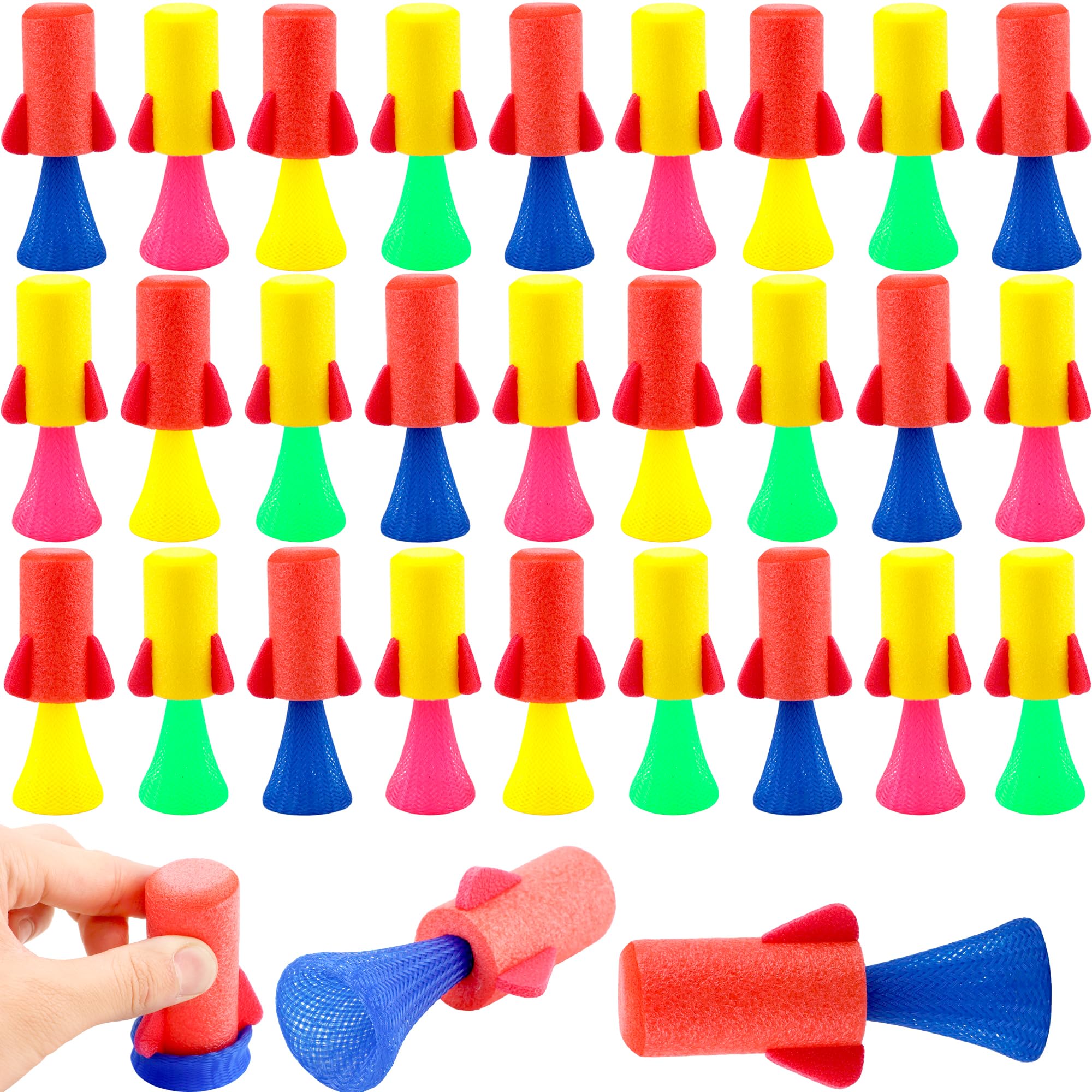 Cagemoga 30 Pieces Jumping Spring Rockets Launchers Toys Colorful Jumping Rockets Popper Spring Launchers Toys for Kids Playing Goodie Bag Stuffers Birthday Party Favors, Random Color