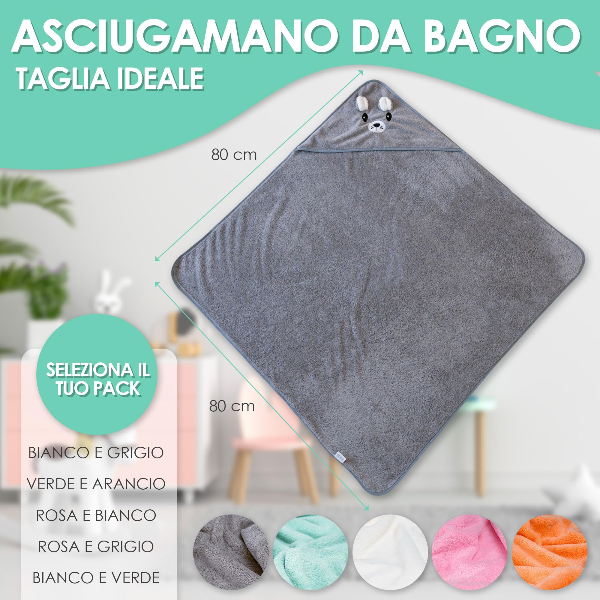 Accappatoio Neonato 0-3 Mesi - Asciugamano Con Cappuccio a Forma di Animale - Regalo per Neonata Femmina