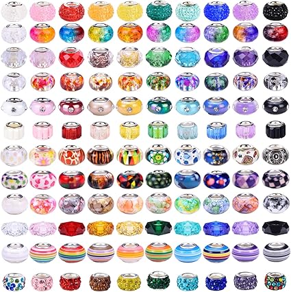 240 Pieces Assorted European Craft Beads Large Hole Lampwork Spacer Beads Colorful European Beads for DIY Necklace Bracelet Jewelry Making (Mix Color Style)
