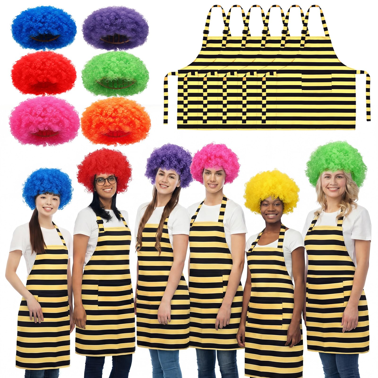 Photo 1 of Maiteenly 6 Set Party Supplies Funny Tree Costume Afro Wig Yellow and Black Striped Apron Reading Across America Day Costume Storybook Character Costumes