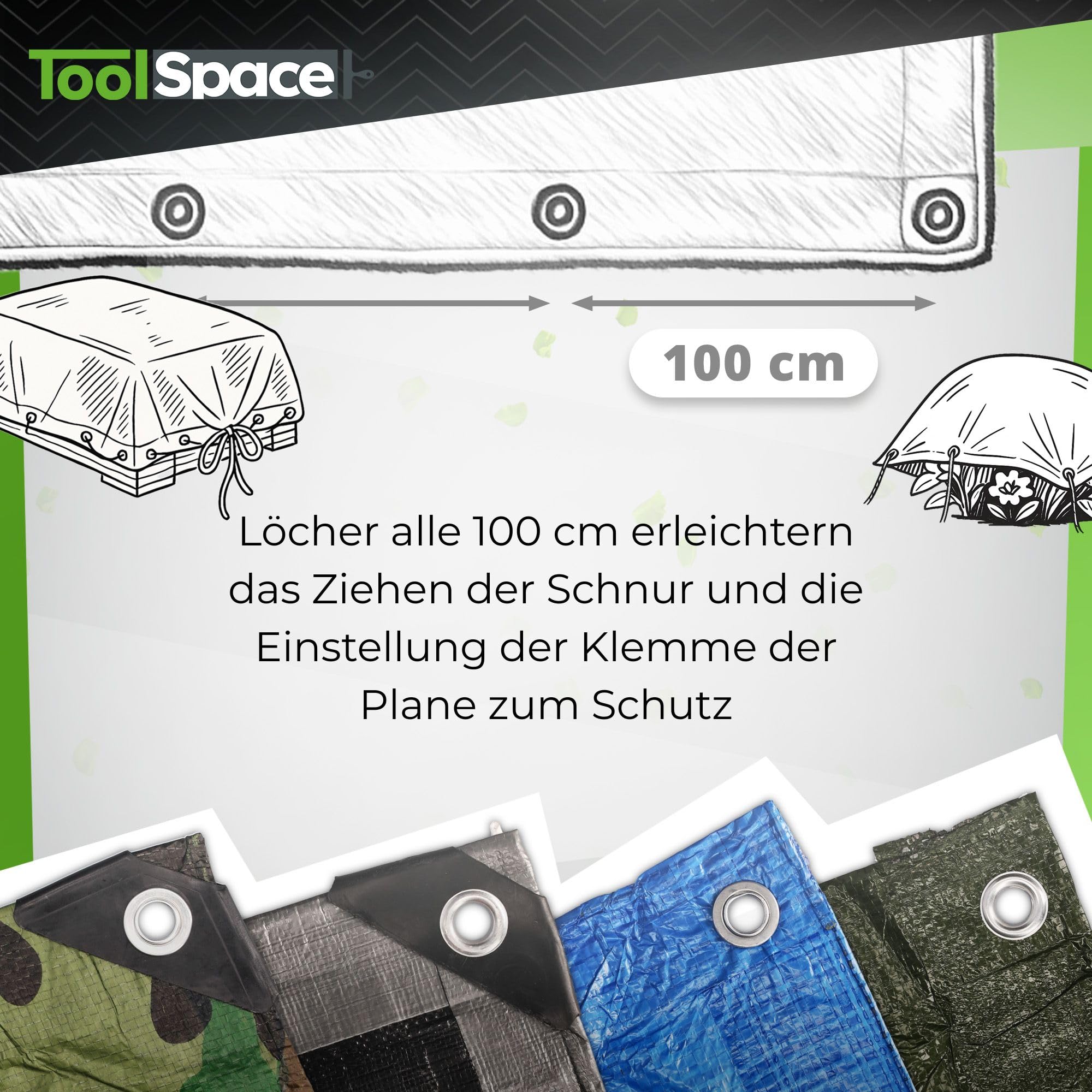 ToolSpace SUPERDICKE Gewebeplane Premium Plane mit Ösen 6x10 m Wetterfest Abdeckplane UV Beständig Tarp Outdoor Garten Wasserdicht Schutzplane Bauplane BLAU 50g/m2 Reißfest Industrieplane Bootplane
