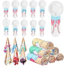 Tujoe 24 Pcs Sport Gifts, Includes 12 Pcs Cooling Towels 40"x12" Workout Towels, 12 Portable Fan Mini Handheld Fan for Team Gift Sport Party Favors, Battery Not Include (Baseball Ice Cream,Colorful)
