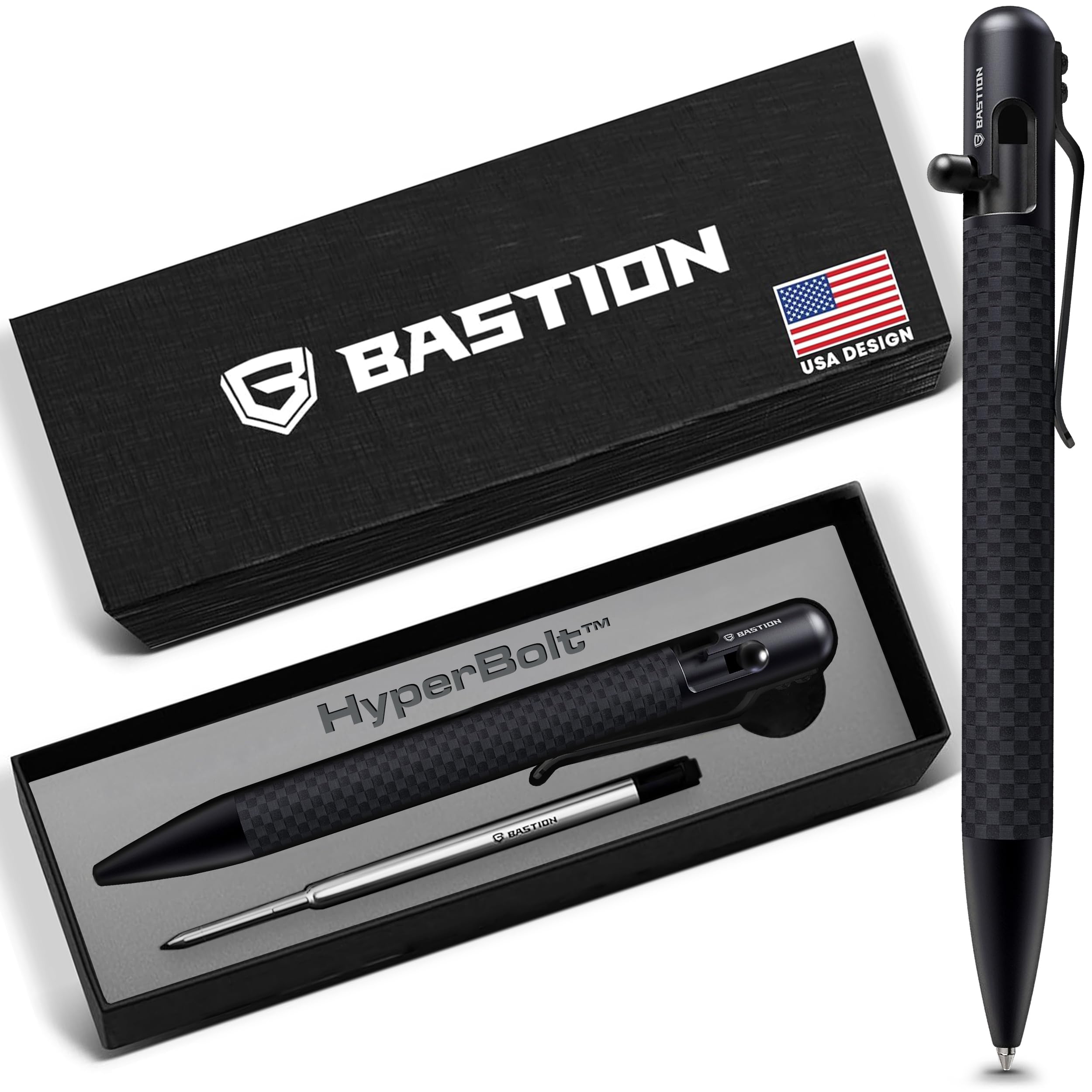 BASTION® Luxury Carbon Fiber Bolt Action Pen Durable Professional Ballpoint Pen for Travel, School and Work Birthday Gift Idea