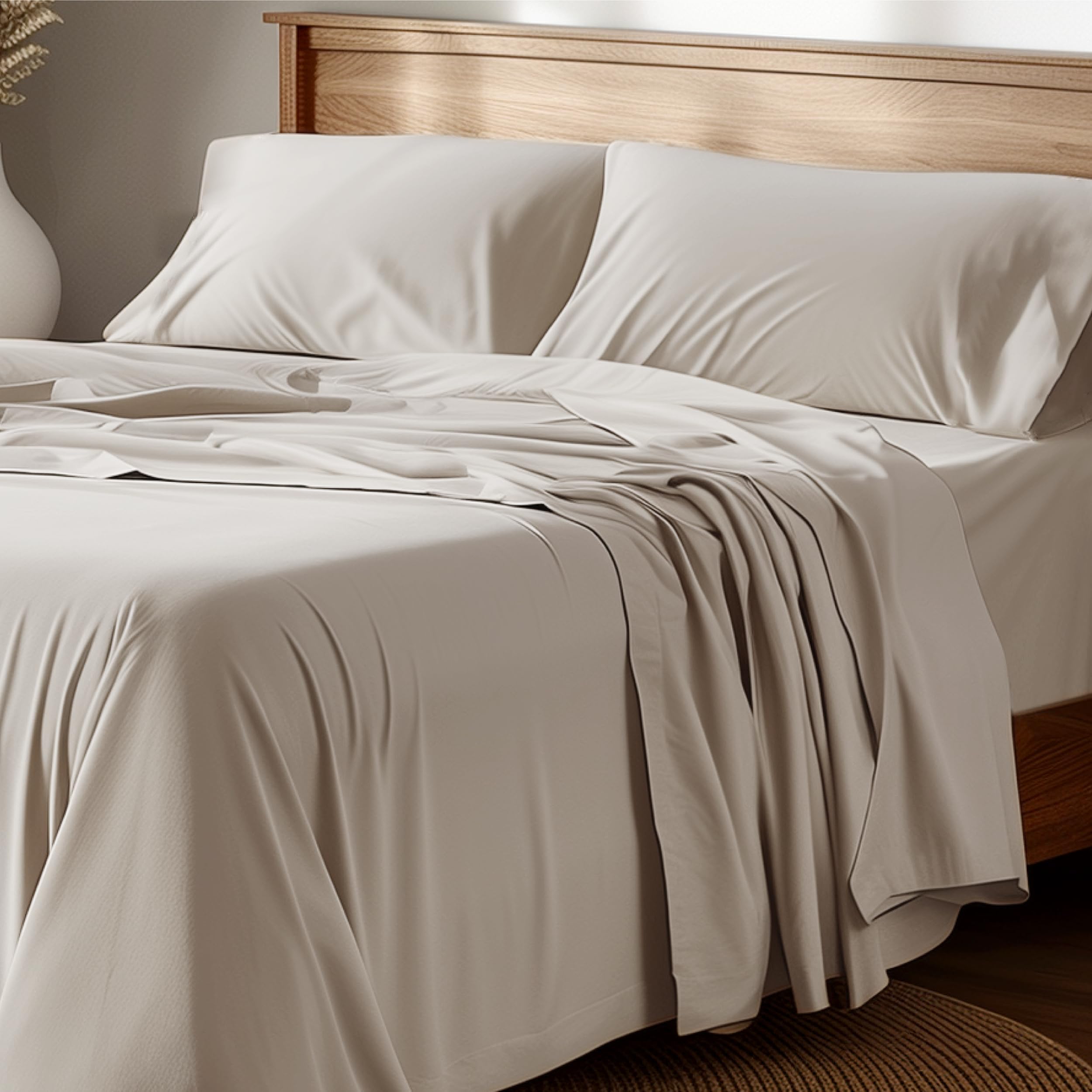 Photo 1 of Bedsure 100% Cotton Percale Sheets Queen Size, Queen Sheet Set with Deep Pocket Up to 16 Inches, Breathable & Crirsp Soft, Bedsheet & Pillowcase Sets, 4 Pieces, Linen