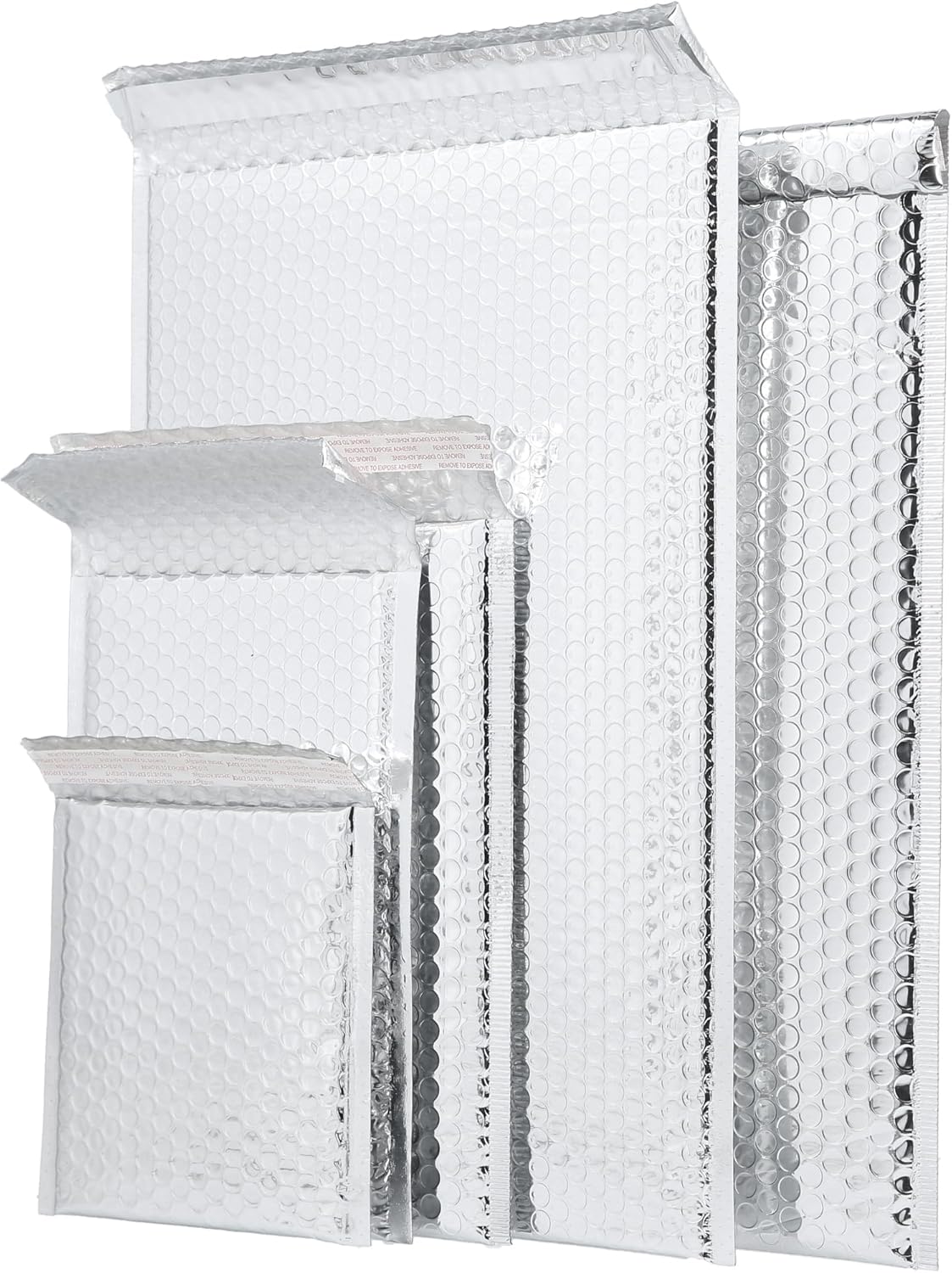 PSBM 50 PCS 13 .75 x 11 Inch Silver Metallic Glamour Bubble Mailers, Self-Sealing Peel-Off Strip, Padded Envelopes for Safe and Secure Shipping