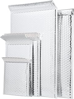 PSBM 50 PCS 13 .75 x 11 Inch Silver Metallic Glamour Bubble Mailers, Self-Sealing Peel-Off Strip, Padded Envelopes for Safe and Secure Shipping