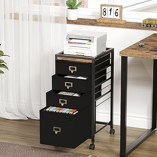 Miniatura 3 de Amyove Archivador de 4 cajones, archivador negro para impresora móvil compatible con tamaño A4 o carta, archivador vertical de tela con ruedas, mesa