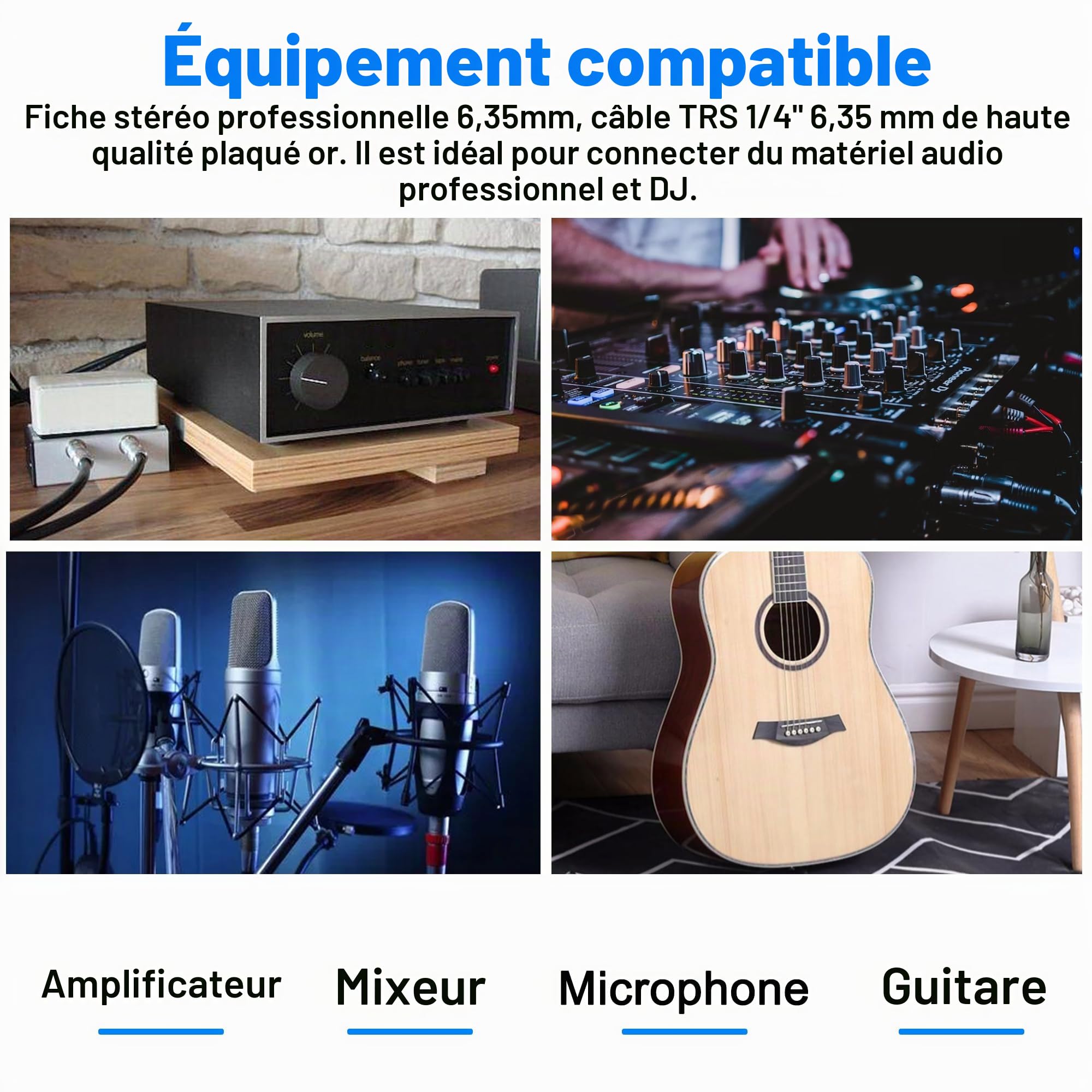 MEIRIYFA 6,35 mm 1/4 "câble audio, 6,35 mm trs mâle femelle audio stéréo instrument rallonge câble en spirale pour amplificateur, Haut - parleur, guitare, microphone, clavier