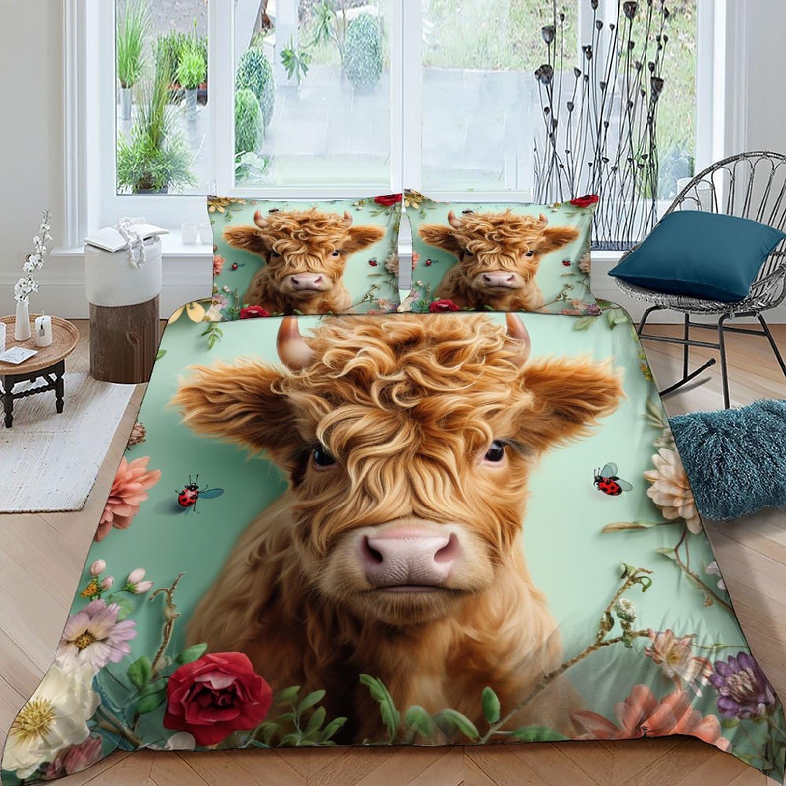 Parure de lit Highland Cow en microfibre pour une ambiance chalet de montagne chaleureuse